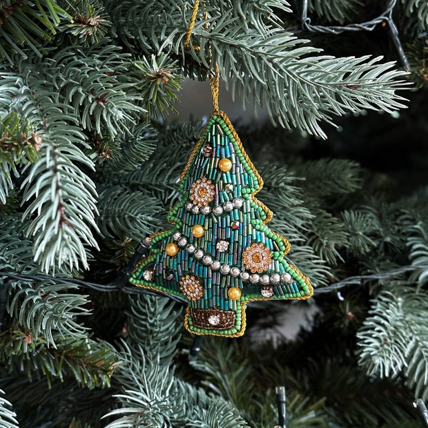 Beaded Xmas Tree Hanger - Green