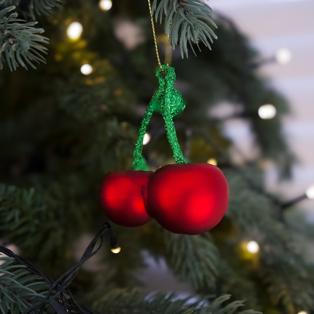Glass Cherries Ornament- Red