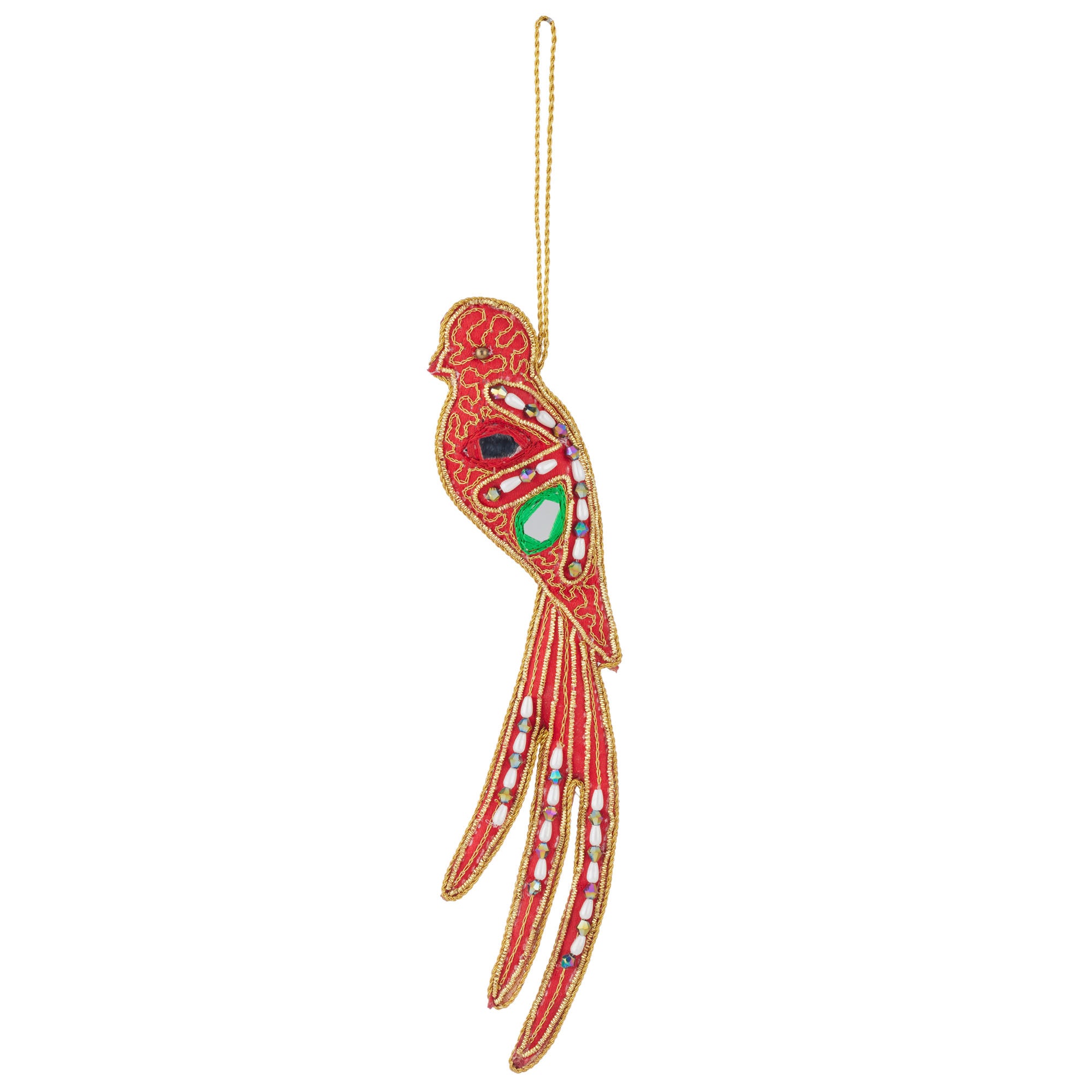 Beaded Long Tailed Bird Hanger - Red
