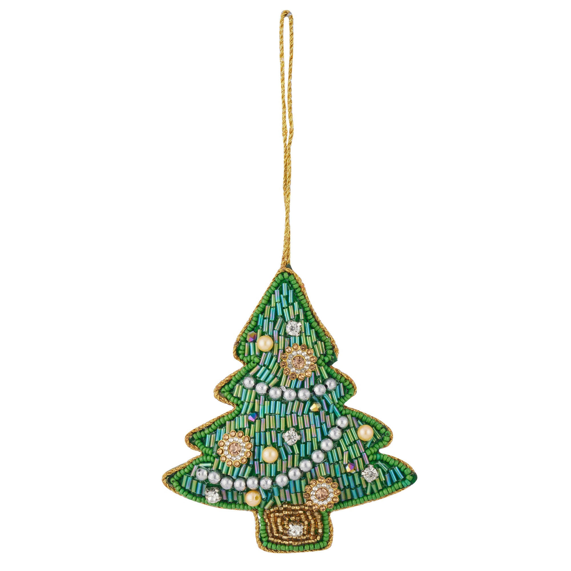 Beaded Xmas Tree Hanger - Green