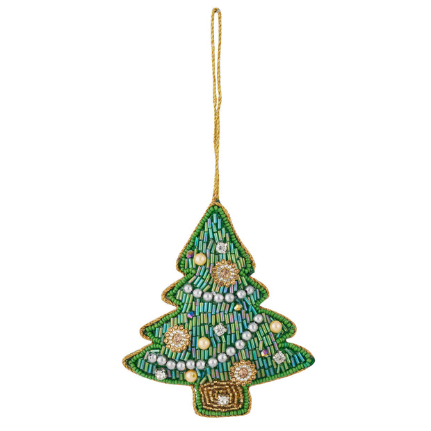 Beaded Xmas Tree Hanger - Green